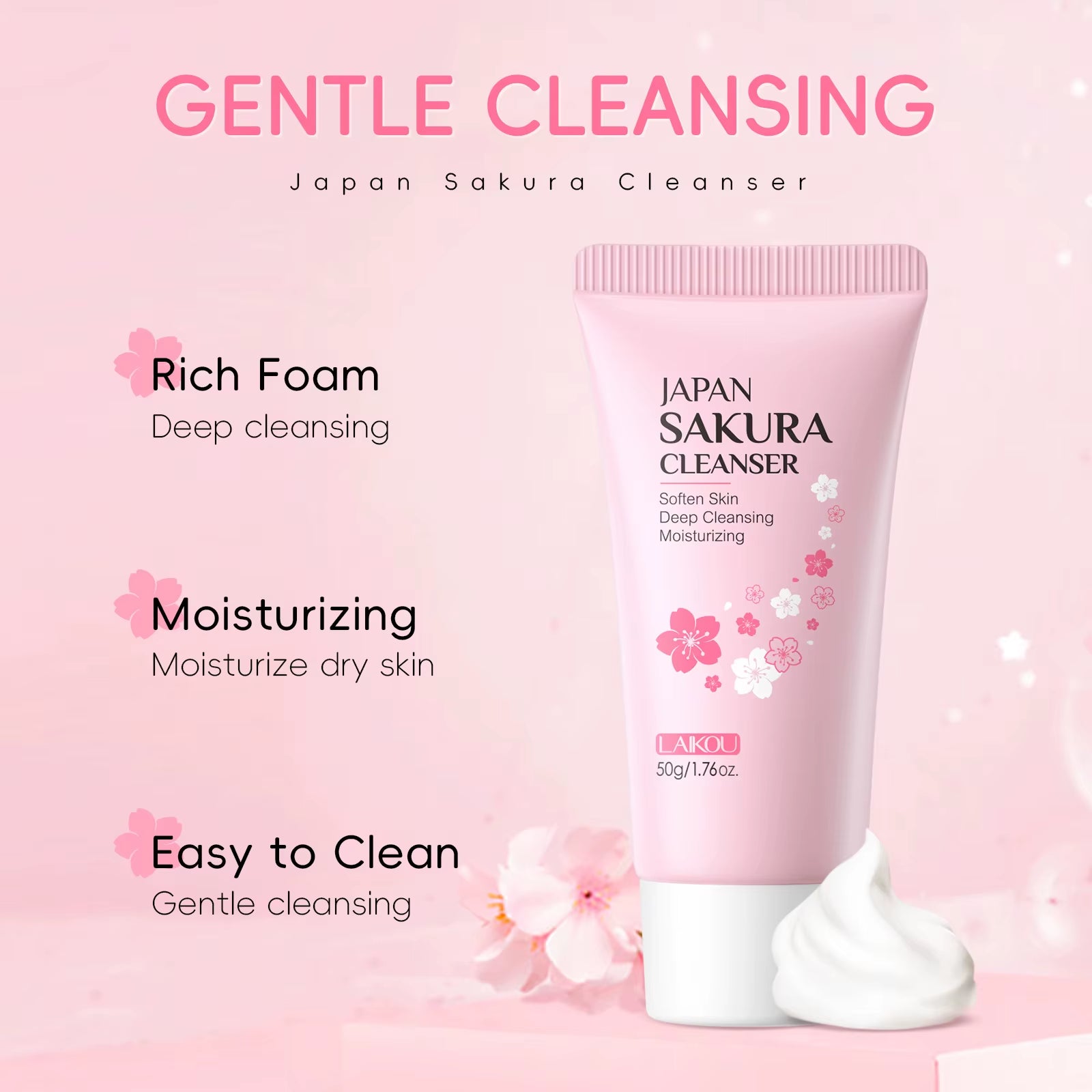Sakura Cleanser Gentle Deep Cleaning Oil Control Moisturizing Shrink Pores Face Skin Care 50G Skin Cleanser All Skin Type