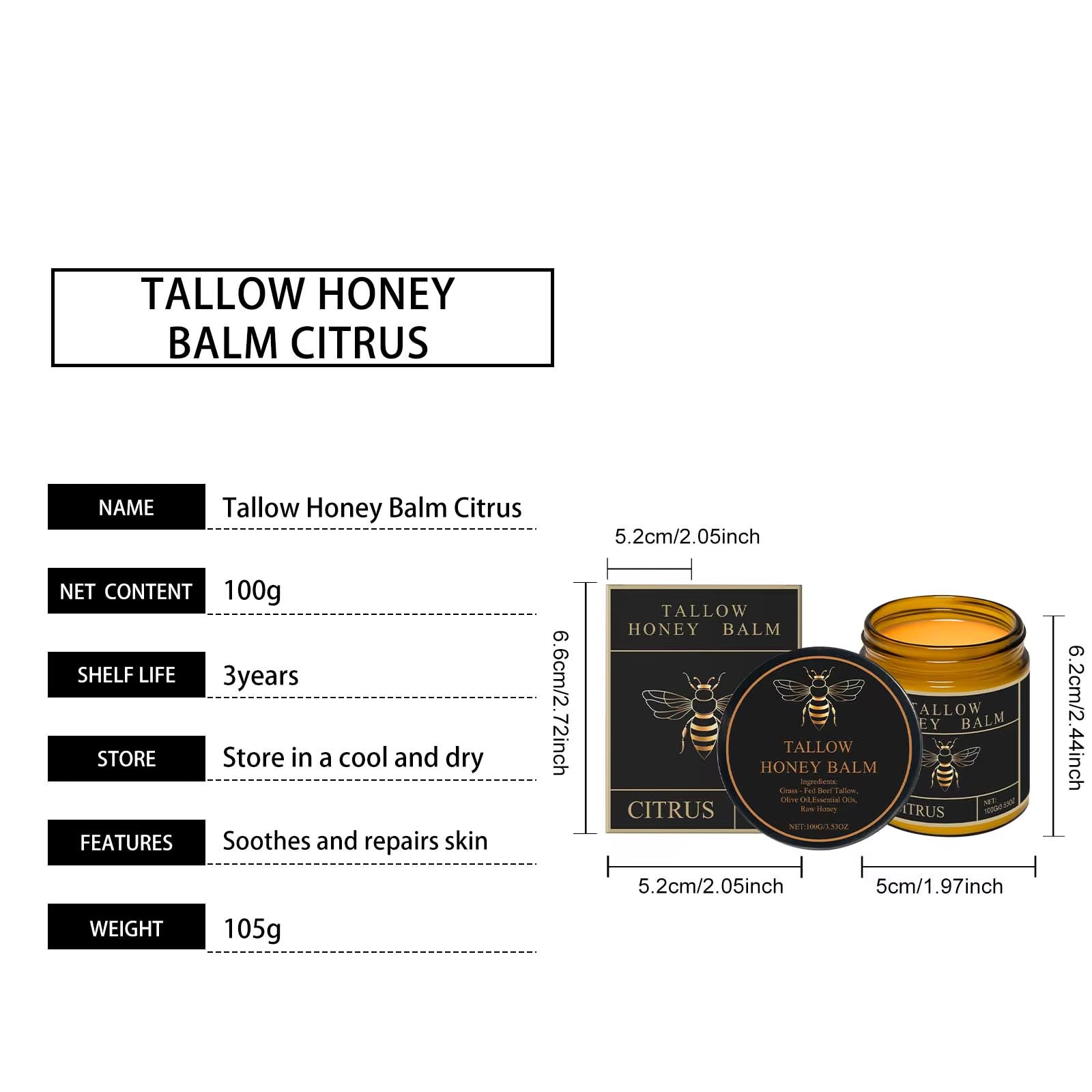 Tallow Honey Cream Hydrating Face & Body Moisturizer Lotion