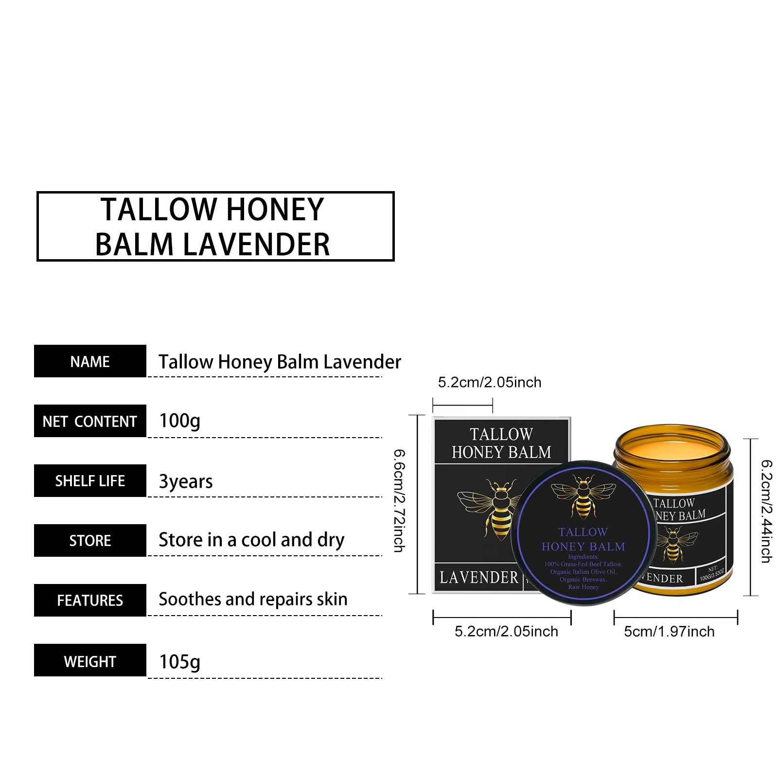 Tallow Honey Cream Hydrating Face & Body Moisturizer Lotion